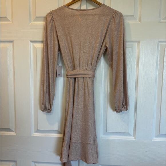 LAUREN CONRAD Balloon Sleeve Wrap Dress NWT Shimmer Blush Pink Sz XS - Picture 4 of 8